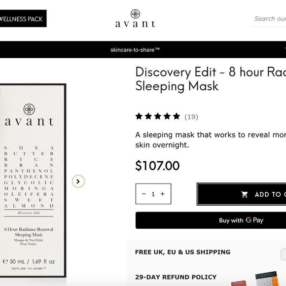 NWOB Avant Skincare 8-Hour Radiance Renewal Sleeping Mask - Picture 2 of 8